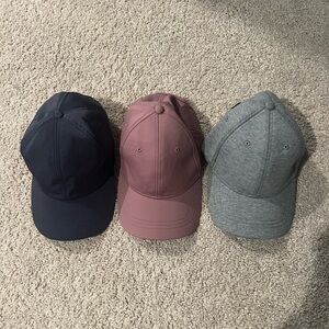 Set of Three Baseball Caps - Navy, Mauve, and Gray